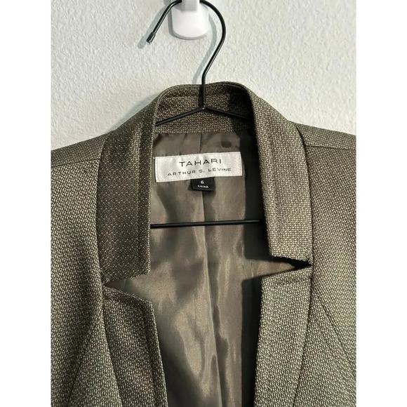 Tahari Arthur S Levine Womens Blazer Jacket Olive Green Three Button Textured - Picture 13 of 16